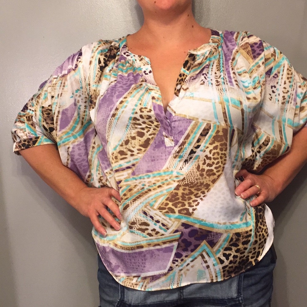 Jennifer Lopez leopard and geometric print shirt.